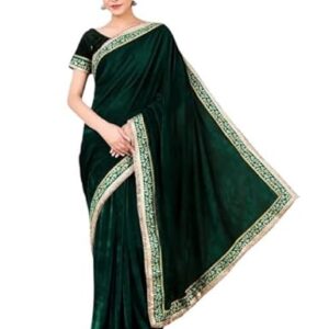 KRISHA FASHION Women's Bollywood Style Solid Saree With Embroidered Lace Work Saree With Unsticed Blouse Piece