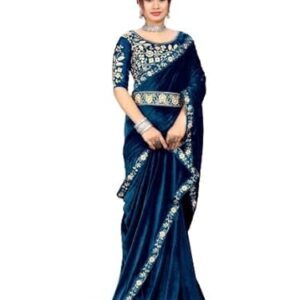Women's Embroidery Work Velvet Saree