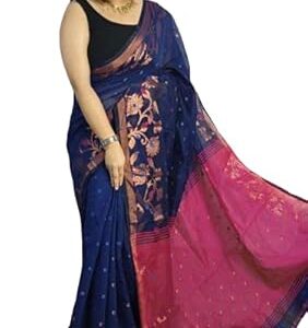 Generic Women's Blue Handloom Cotton Silk Festival/Wedding Attendee Saree