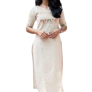 Women's Cotton White Floral Straight Kurta with Palazzo