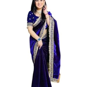 Womens Saree Bollywood Style Velvet With Beautiful Embrodery Zari Work