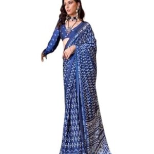Women's Digital Print Satin Crepe Saree With Unstitched Blouse Piece