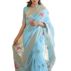 SWORNOF Womens Kanjivaram Banarasi Silk Saree Patola saree with Unstitched blouse piece