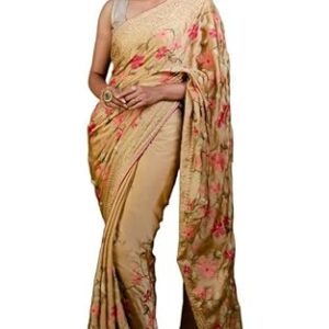 Parsi Cross Stitch Work Designer Italian Crepe Silk Saree
