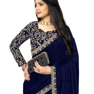 Women's Trendy Heavy Velvet Embroidery Heavy Saree With Embroidery Work Blouse Piece