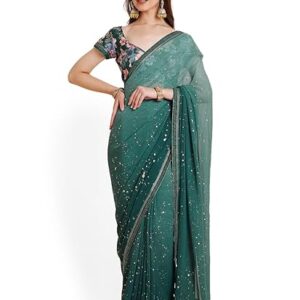RATAN Women's Georgette Tie-Dye Saree with Printed Blouse Piece
