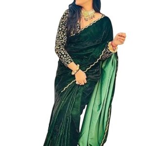 Satrani Women'S Velvet Saree With Unstitched Blouse Piece