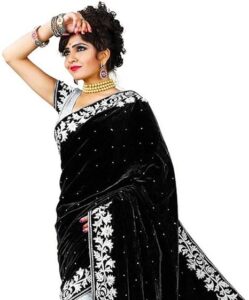Women's Velvet and Brasso Half-Half Saree with Blouse Piece