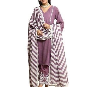 Women's Embroidered Kurta & Pant with Dupatta Set Size -L Pink
