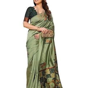 Sidhidata Women's Kanjivaram Banarasi Soft Silk Saree With Unstitched Blouse Piece (Silk Box Flower)