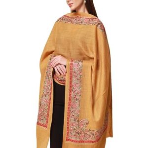 Pashmoda Women’s 100% Pure Wool Nalki Embroidered Stole, Shawl and Wrap, Woolmark Certified, Sustainable and Natural Fabric (Size 28x80)