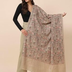 Pashmoda Women 100% Pure Wool Sozni Hand Embroidered Shawl, Stole and Wrap, Woolmark Certified, Luxury Pashmina Evening Wrap(Size 101X203 CM)