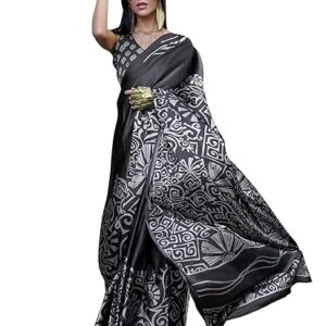 AKHILAM Women's Multicolor Crepe Abstract Printed Saree With Unstitched Blouse (KAZULE396001_RJ_Parent)