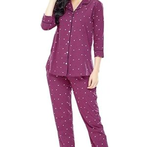 ZEYO Women's Cotton Heart Printed Night Suit set of Shirt & Pajama Set 5152