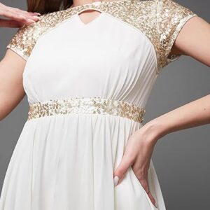 Miss Chase Women's Keyhole Neck Short Sleeve Embellished Layered Georgette Maxi Dress