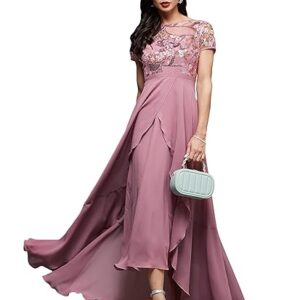 Miss Chase Women's Round Neck Short Sleeve Midi Dress
