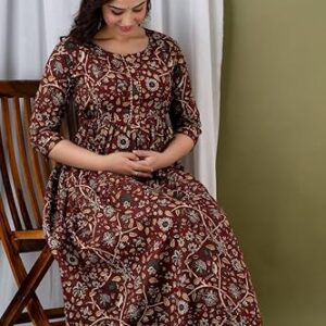 Maternity Feeding Kurti for Women | Cotton Blend Anarkali Dress with Nursing Zip
