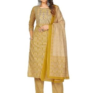 Vbuyz Women's Printed & Embellished & Mirror Work Straight Cotton Stitched Kurta set | Straight Kurta Pant Dupatta | Kurta Set with Dupatta for Women | Suit Set | Ethnic Set | Printed Kurta Set