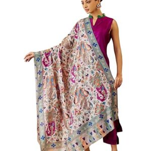 Pashmoda Women Zehra Fine Wool Fabric Pashmina Kalamkari Embroidered Shawl, Stole and Wrap, Sustainable and Natural Fabric, Heritage Kashmiri Pashmina