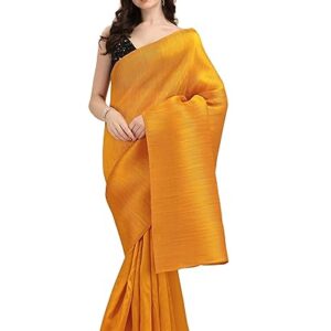 EthnicJunction Women's Crushed Plated Satin Silk Saree With Blouse Piece