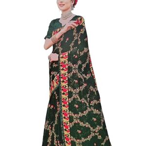 Designer Saree with Blouse, Gold Floral Print, Traditional Border