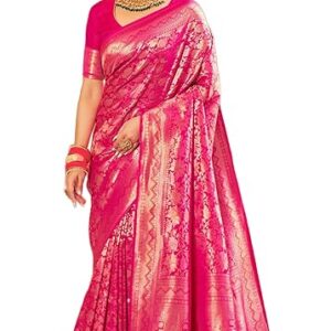 SWORNOF Women's kanjivaram banarasi silk saree for festival Wedding silk with rich pallu Design sarees for women with Unstitched blouse piece