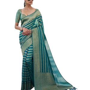 Vardha Women's Banarasi Georgette Saree with Unstitched Blouse Piece - Gold Zari Woven Work Sarees for Wedding (Vritika)