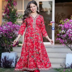 MANHAREE | Women's Rayon Anarkali Kurta with Pant & Dupatta Set