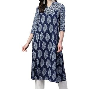 Vbuyz Women's Print & Hand Work Straight Cotton Stitched Kurta | Kurta for Women | Women Kurtis | Women Kurtas | Straight Kurtis for Women | Printed Straight Kurtas