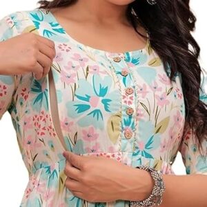 Women's Pure Cotton Floral Printed Both Side Invisible Vertical Zipper Feeding Kurti | All Over Print Maternity Gown