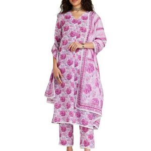 Amazon Brand - Myx Women's Guldasta Print Kurta Pant Set with Dupatta