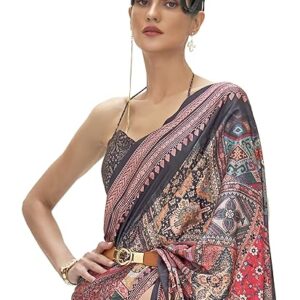 AKHILAM Women's Paisley Crepe Digital Print Saree With Unstitched Blouse Piece (KLMKR232001_RJ_Parent)