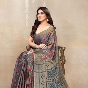 MIRCHI FASHION Women's Designer Chiffon Floral Prints Saree with Blouse Piece