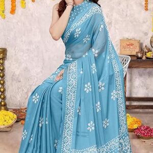 MIRCHI FASHION Women's Latest Chiffon Batik Printed Saree with Blouse Piece