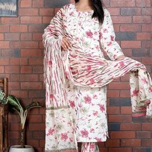 Yash Gallery Women's Floral Cotton Printed Embroidered Kurta With Pant & Dupatta Set