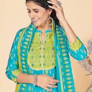 Vbuyz Women's Printed & Embellished & Mirror Work Straight Cotton Stitched Kurta set | Straight Kurta Pant Dupatta | Kurta Set with Dupatta for Women | Suit Set | Ethnic Set | Printed Kurta Set