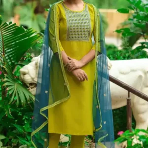 full stitched kurti set with dupatta and pajama